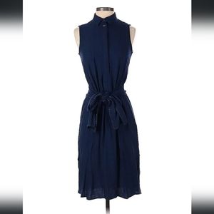 ZARA Navy Polo-Style Shirtdress High Neck with Thick Statement Belt Tie Size M